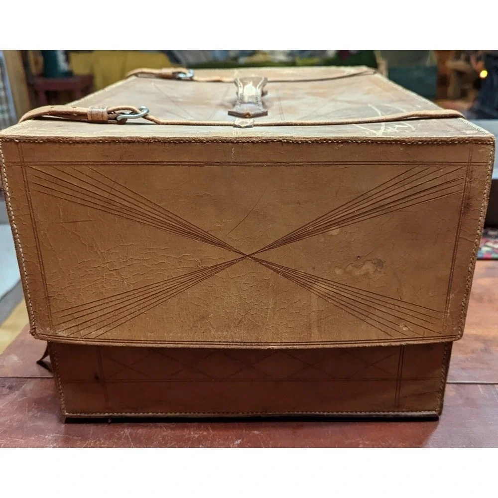 Vintage Leather Decorative Luggage Travel Decor Box Storage w Straps J.A.Rasico